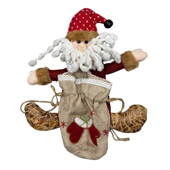 Christmas Santa Claus Plush Decor With Burlap gift Bag & Heart Pattern bell READ - Picture 1 of 7